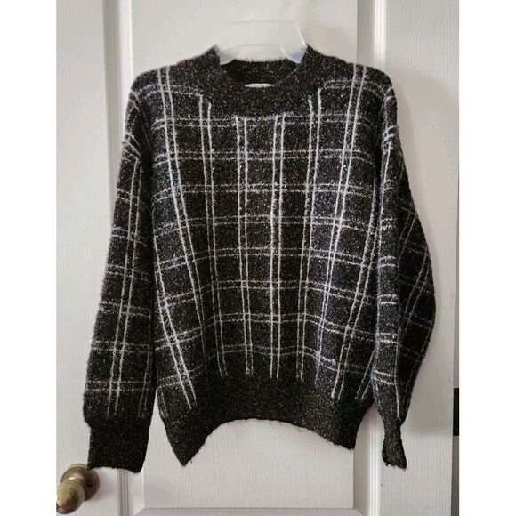 Love Trend New York Womens Plaid Lurex Pullover Sweater‎ Long Sleeves Black S - Picture 6 of 7
